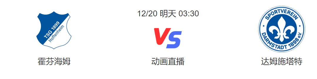 德甲第16轮 霍芬海姆vs达姆施塔特预测比分 