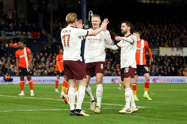 足总杯曼城6-2卢顿，哈兰德完成五子登科